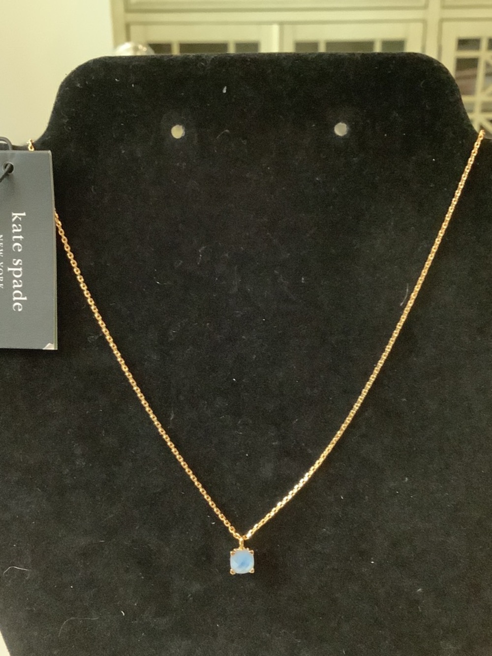 kate spade Gold-Tone Necklace with Light Blue Pendant, Brand New